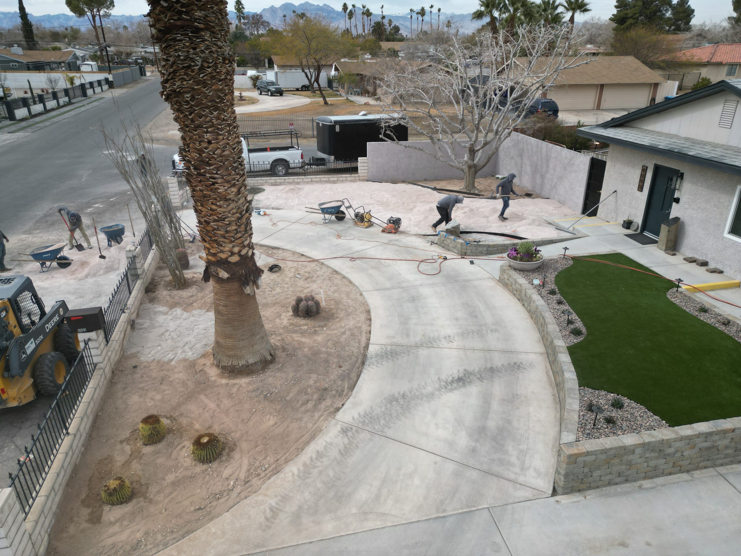 A view of a driveway from above.
