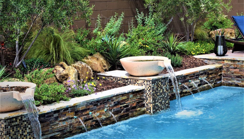 A bowl of water is in the middle of a pool.